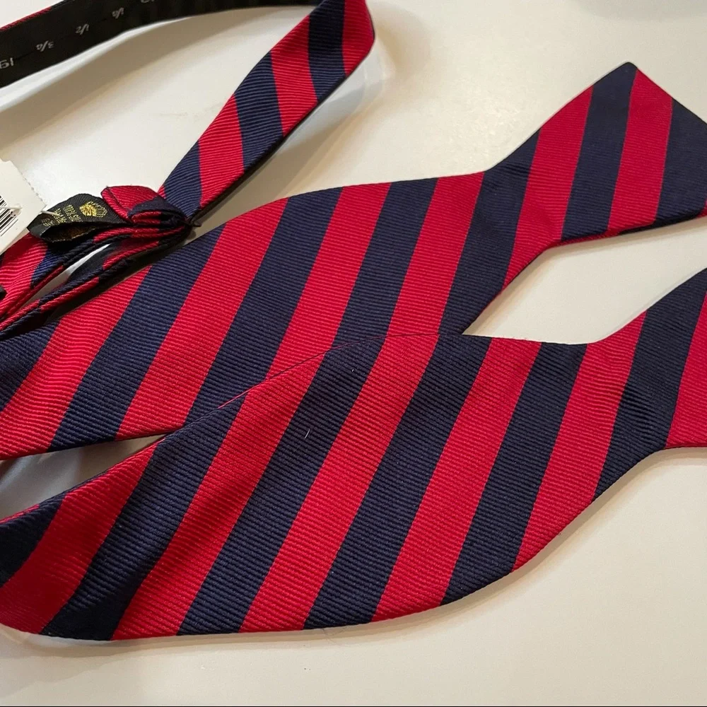 Lot of 2 Holiday Bowties - Pre-tied Red + Striped College Maroon & Navy Repp‎